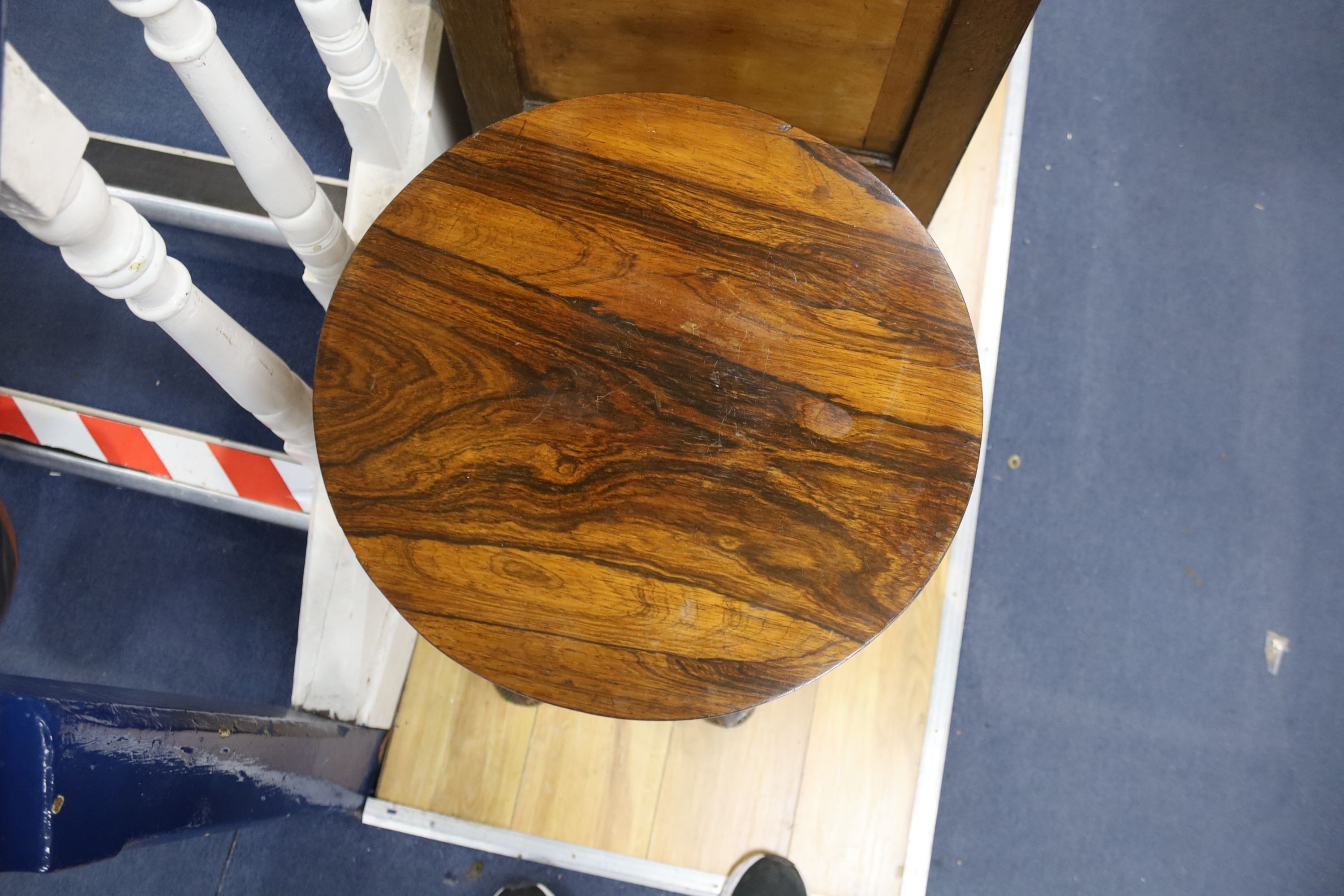 A William IV rosewood drum shaped occasional table, diameter 37cm, height 73cm